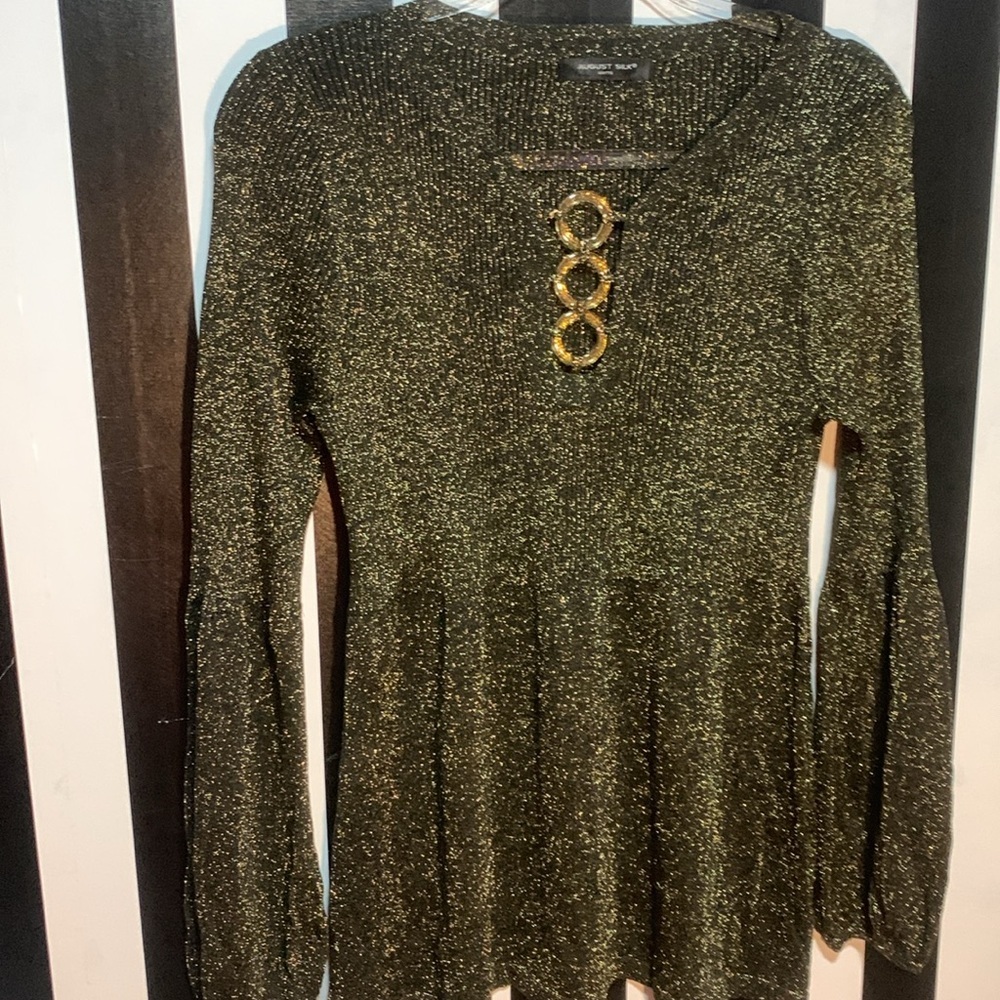Y2K Gold Glitter Lurex Blouse Rib Knit Sweater Top Blouse Small/Medium Women’s - Picture 8 of 17